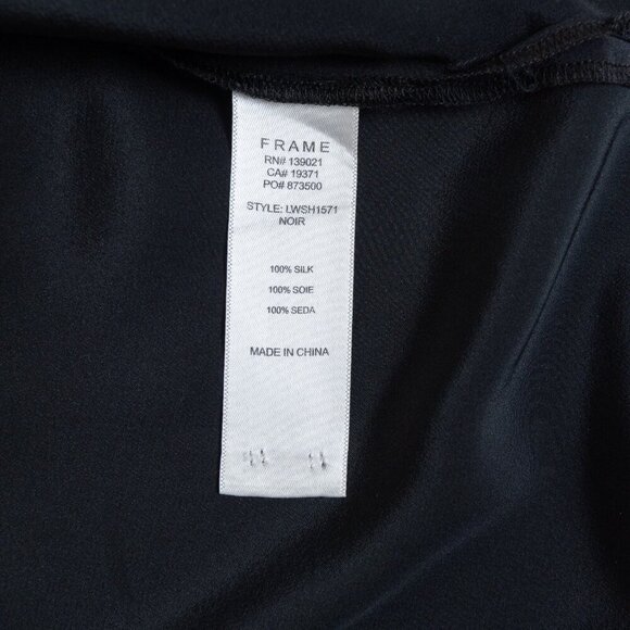 FRAME Silk Blouse Black Flounce Short Sleeve Top Button Up XS - Picture 12 of 14